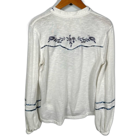Free People Sundance Embroidered Henley Blouse Top Size Medium Bohemian Coastal - Picture 3 of 16